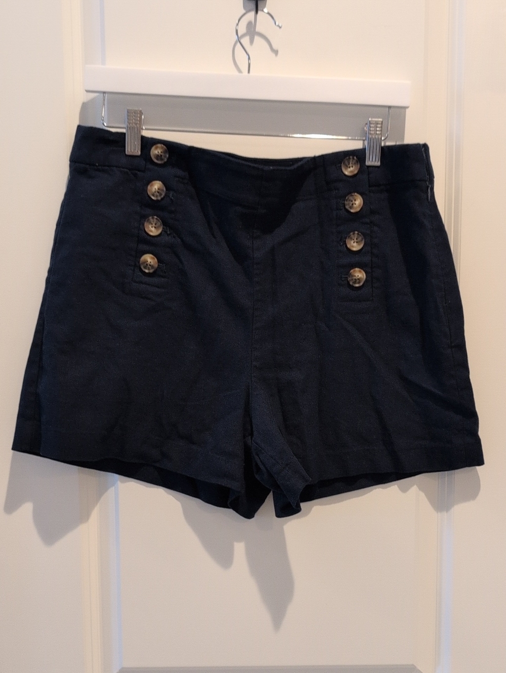 LOFT Navy High-Rise Button-Accent Shorts